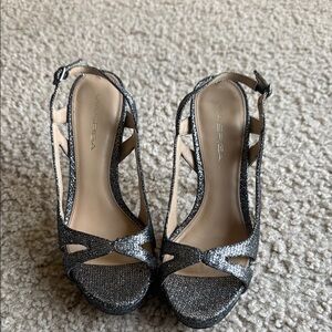Via Spiga Black and Silver Slingback Heels